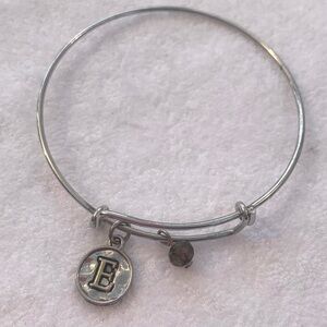 Initial E Charm Bracelet Silver Finish Expandable 2”- 3.5”